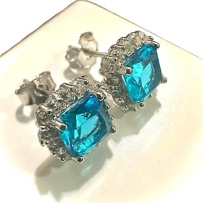 #ad Blue Topaz Earrings Sterling Silver 925 Stud Earrings for Women lab created $15.53