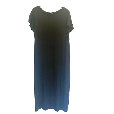 #ad J Jill Size Medium Petite Round Neck Cap Sleeve T Shirt Dress Black Stretch Flaw $19.89