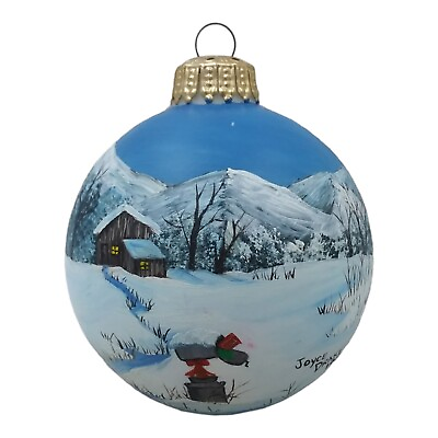 #ad Christmas Tree Ornament Ball Signed Joyce Drake 1984 Winter Landscape Stream $16.99