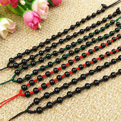 #ad 2pcs Hand Knited Necklace silk thread knot cord beads For Pendant 6mm black bead $5.95