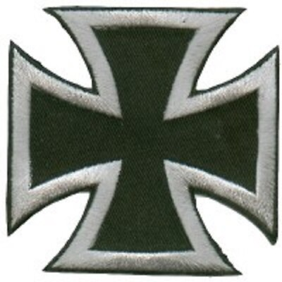 #ad IRON CROSS SILVER ON BLACK EMBROIDERED IRON ON BIKER PATCH **FREE SHIPPING** $5.50