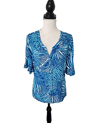 #ad la mer luxe beautiful blue top lightweight short bell sleeves size XL $21.90