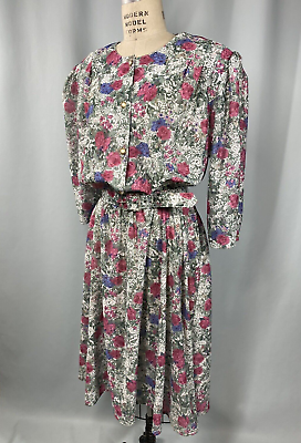 #ad Vintage Dress SIZE 22 WOMEN#x27;S PLUS SIZE floral cottage shirtwaist modest 80s 90s $32.00