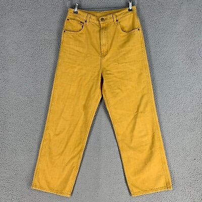 #ad B Side Blue Jeans 29 High Rise Wide Leg Mustard Yellow Womens Rigid Denim $189.97
