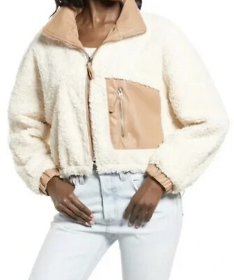 #ad NWT BLANKNYC Faux Shearling with Faux Leather Trim Cropped Bomber Jacket Sz XS $32.00