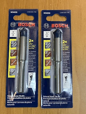 #ad NEW Lot of 2 Bosch NS600 Natural Stone Tile Bit 1 2” 2x Life Carbide Tip $10.99
