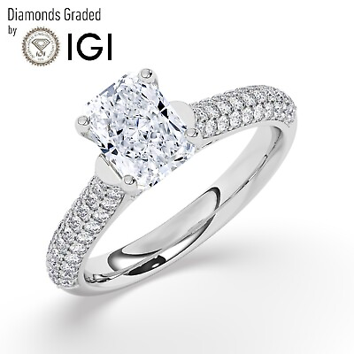 #ad IGI2.00 CT Solitaire Lab Grown Radiant Diamond Engagement Ring 950 Platinum $2261.00