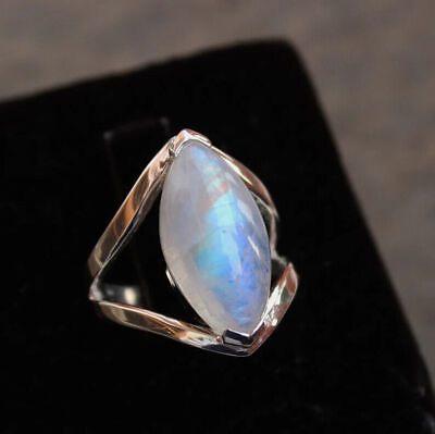 #ad Rainbow moonstone ring Sterling silver jewelry colorful natural Ring HM2754 $11.23