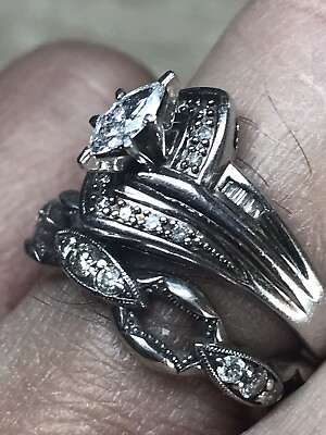 #ad Estate Wedding Engagement Ring Set diamond 18k amp; 925 sterling silver Band Size 7 $445.00