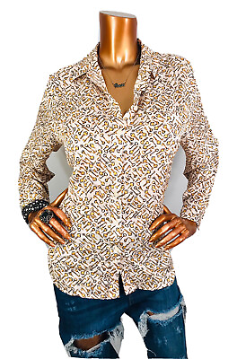 #ad Chico#x27;s 2 or L Petite Top Golden Keys Prints Soft Button Shirt Blouse Long Slvs $14.99