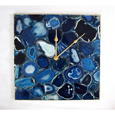 #ad 12quot;x12quot; Agate Wall Clock Blue Semi Precious Stone wall clock Handmade Gift Her $354.21