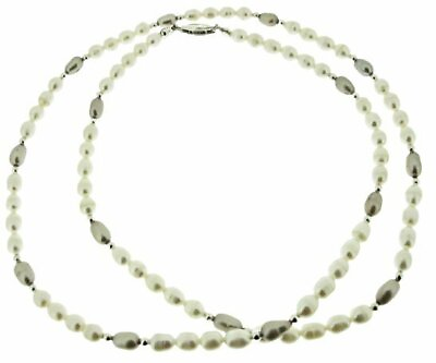 #ad Silver necklace with white and soft grey pearls 24quot; 61 cm GBP 32.40