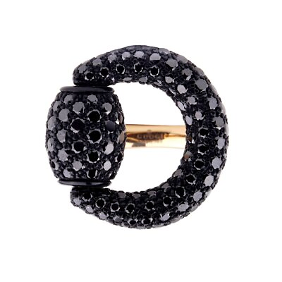 #ad Gucci Black Diamond Horsebit Rose Gold Ring 18k Heart Charm 6.75 $7020.00