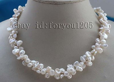 #ad 18quot; Double Genuine Natural 10mm White Reborn Keshi Petal Pearl Necklace #f2438 $22.49
