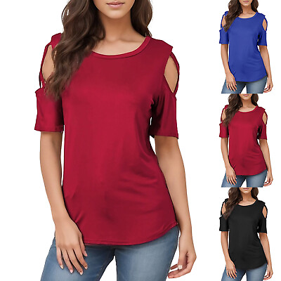 #ad Strappy Summer Tops Shoulder Cold T Shirt Short Sleeve Blouses Women Women#x27;s $12.21