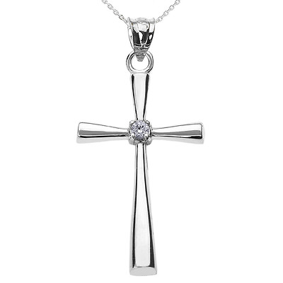 #ad White Gold Solitaire Diamond Cross Pendant Necklace $229.99