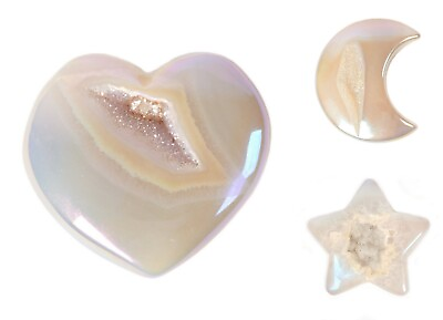 #ad Druzy Drusy Agate Gemstone Carved Star Moon Heart Reiki Healing Worry palm Stone $6.99
