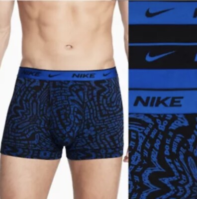 #ad Mens Nike Everyday Cotton Stretch Trunks 3 Pack Black Blue Underwear Size M $27.99