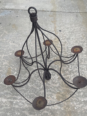 #ad Antique Chandelier Six Candle Hand Forged Wrought Iron. Estate Piece $180.00