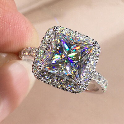 #ad Pretty Princess Cut Cubic Zircon 925 Silver Ring Women Jewelry Sz 6 10 C $3.10