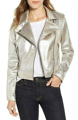 #ad NEW Silver Jacket Motorcycle Party Leather Genuine Women Handmade Lambskin $140.48