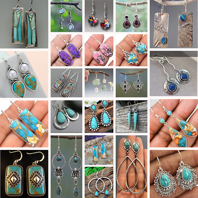 #ad Handmade Fashion BOHO Turquoise Drop Silver Earrings Party Jewelry Women Gift C $2.51