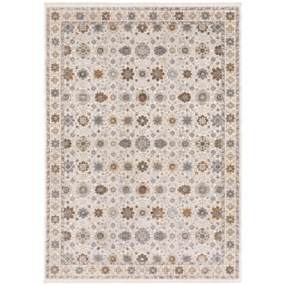 #ad 3#x27; X 5#x27; Ivory And Gold Oriental Power Loom Stain Resistant Area Rug With Fringe $152.47