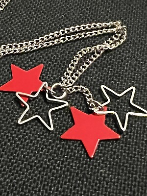 #ad 16 inch Silvertone silver red star Pendant patriotic necklace￼ $14.57
