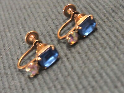 #ad Vintage Fashion Screwback Earrings Blue Stone $15.99