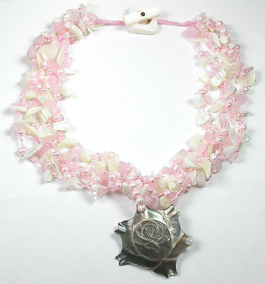#ad Necklace 4 Strand Mother of Pearl Pink Pearls amp; MOP Flower Beach Wedding $115.00