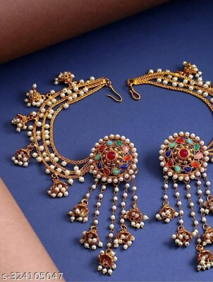 #ad Indian Bollywood Style Bridal Earrings Ethnic Kundan Women Pearl Jhumka Jewelry $18.04