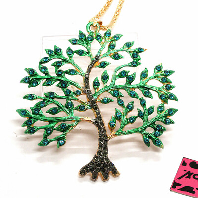 #ad New Fashion Women Green Crystal Cute Hope Tree Enamel Sweater Chain Necklace $3.95