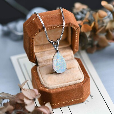 #ad White Fire Opal Stone Pendant Minimalist Droplet Fire Opal Dainty Necklace $16.90