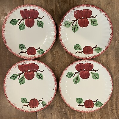 #ad Set of 4 Blue Ridge Mountain Pottery Red Apple Hand Art Salad Dessert Plate $32.00