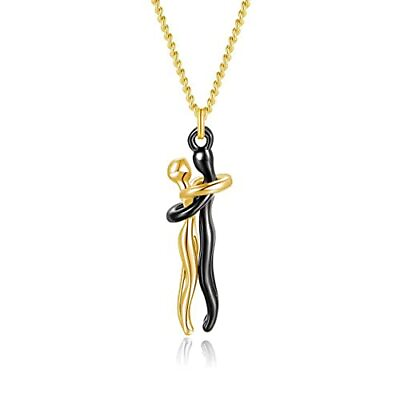 #ad Couple Affectionate Hug Necklace Stainless Necklace for Couple Black amp; Gold $7.40