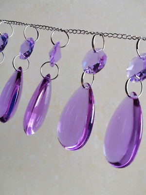 #ad 20Pcs Purple Crystal Chandelier Lamp Prisms Part 1.5#x27;#x27; Glass Teardrop Pendant $15.97