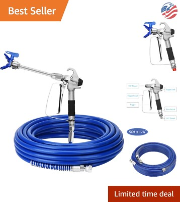 #ad Airless Spray Gun and Hose Kit 50ft Hose 8quot; Extension Pole 3600 PSI Max $107.99