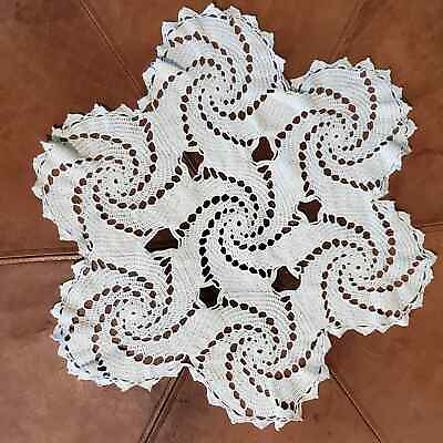 #ad Vintage Handmade Doily White Pinwheel Round Crochet 17 Inch $7.00