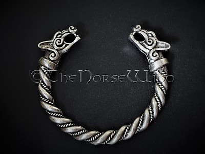#ad Viking Wolf Head Fenrir Bracelet Solid Celtic Silver Plated Norse Bangle Asatru $39.99