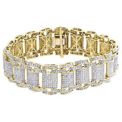 #ad Mens 10K Yellow Gold Real Diamond 21mm Fancy Statement Bracelet 8.5quot; 4.63 CT. $5795.00