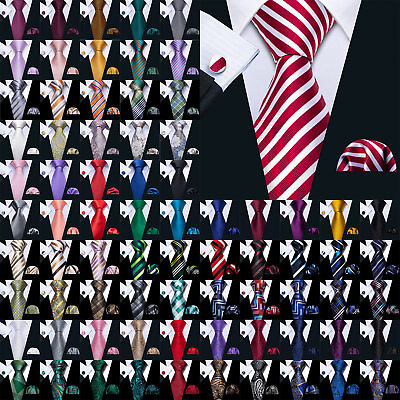 #ad Mens Silk Ties Blue Red Black Gold Solid Paisley Striped Tie Necktie Set Wedding $10.99