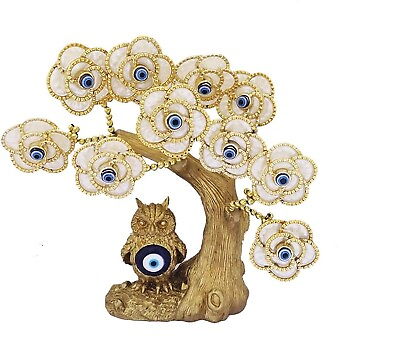 #ad Golden amp; White Owl Evil Eye Lucky Tree Amulet Office Home Decor Showpiece $95.76