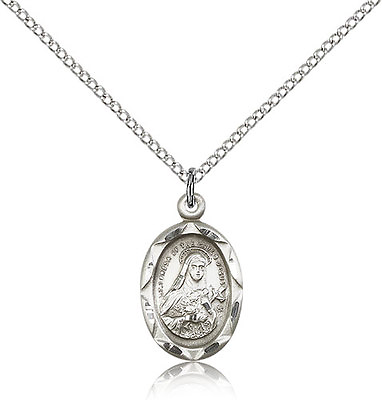 #ad Saint Theresa Medal For Women .925 Sterling Silver Necklace On 18 Chain ... $77.25