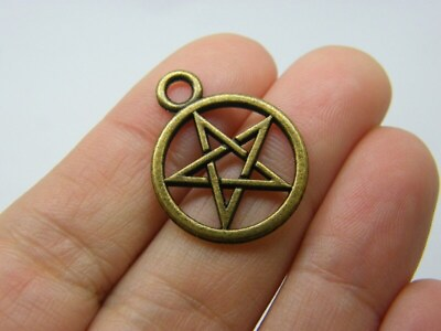 #ad 8 Pentagram charms antique bronze tone HC260 $4.25