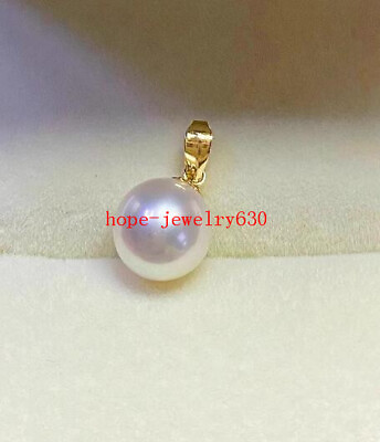 #ad Women AAA 8 9mm White Akoya Pearl Pendant18K Solid Yellow Gold Bail pendant $39.99