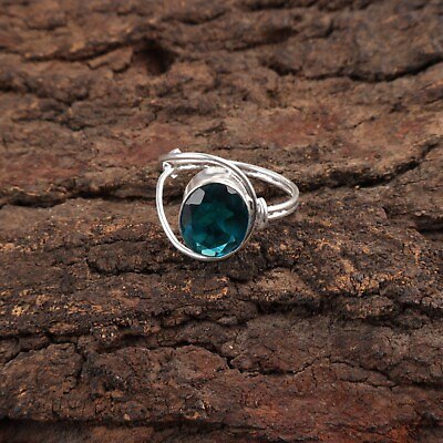 #ad Natural Apatite Gemstone Band Ring Size 925 Sterling Silver Jewelry $35.99