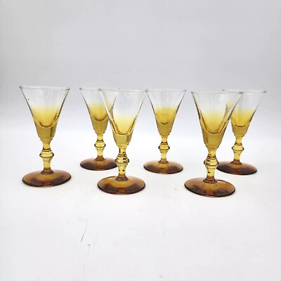 #ad Vintage Mid Century Cordial Sherry Wine Glasses Crystal Amber Ombre Set Of 6 $50.00