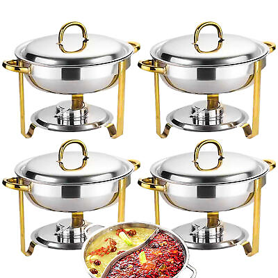 #ad Round Stainless Steel Dining Stove 4 Pieces Gold plated Buffet Stove Hotel $212.99
