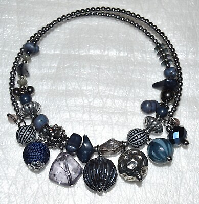 #ad Blue Silver amp; Black Beaded Choker #necklace #fashion #Jewelry $6.64