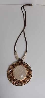 #ad Brown Corded Large Pendant Statement Necklace 40quot; $18.00